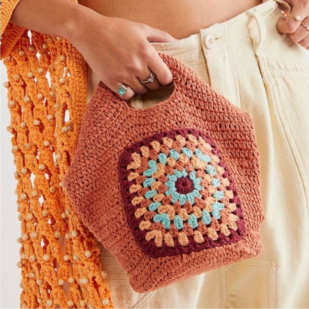 Cali Crochet Clutch Bag in Terracotta